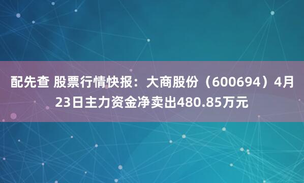 配先查 股票行情快报：大商股份（600694）4月23日主力资金净卖出480.85万元